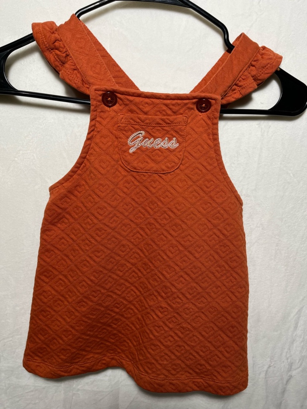 Guess Orange Quilted Kids Pinafore with Embroidered Logo